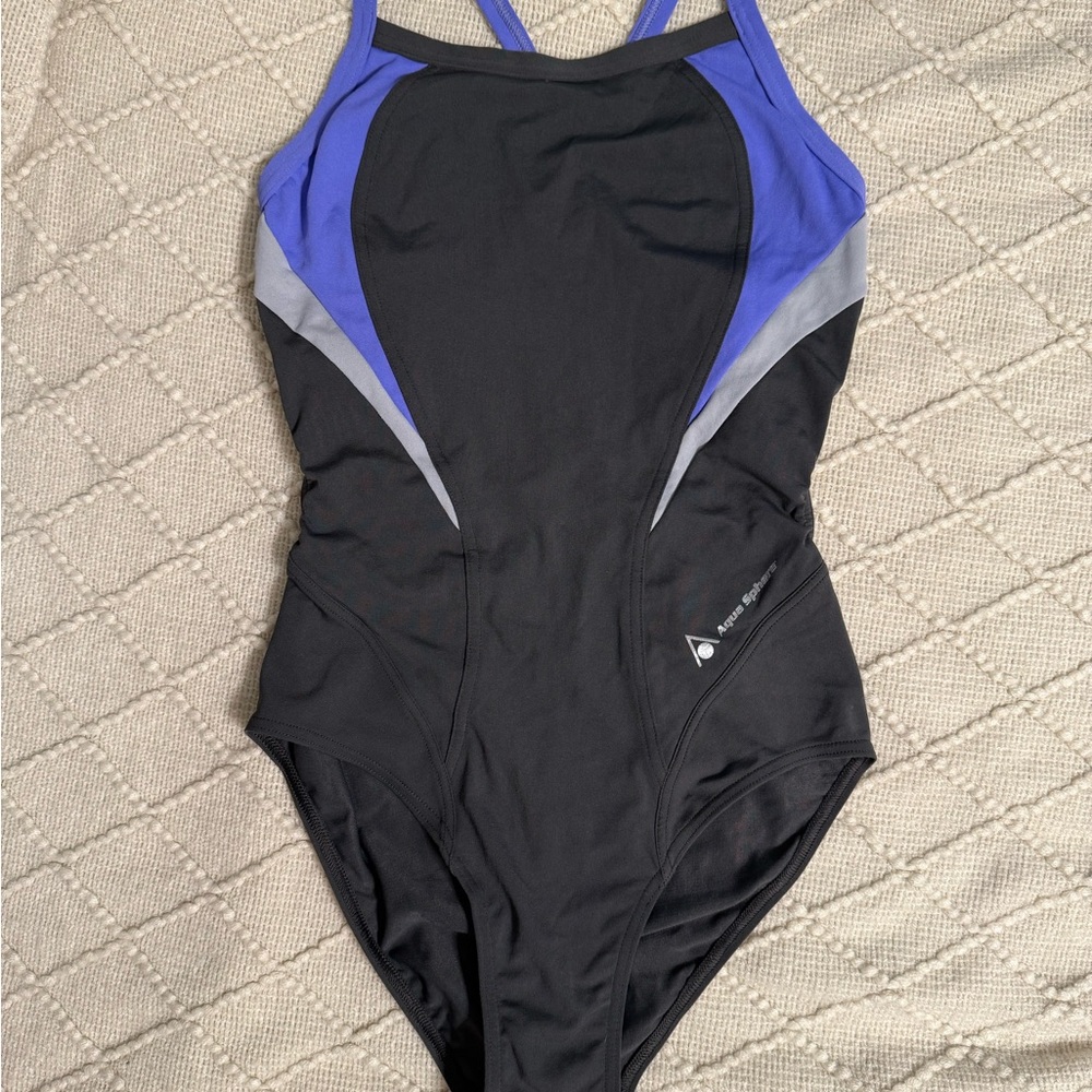 Black and Blue One Piece Athletic Swimsuit